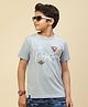 Monte Carlo Half Sleeves Positive Funky Text Printed & Patch Detail Tee - Ash Blue