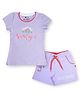 3PIN Short Sleeves Sweet Girl Floral Printed Top With Hello Summer Shorts - Lavender