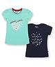 3PIN Pack Of 2 Short Sleeves Daisy Flower & Text Printed Tees  - Sky Blue & Navy Blue