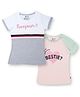 3PIN Pack Of 2 Short Sleeves Bonjour Text & Bestie Heart Printed Colour Blocked Tees - Pink & Grey