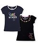 3PIN Pack Of 2 Short Sleeves Girl Wonder Text Printed Tees  - Navy Blue & Black
