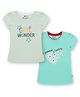 3PIN Pack Of 2 Short Sleeves Girl Wonder & Daisy Floral Printed Tees - Blue & Light Camouflage Green
