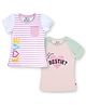 3PIN Pack Of 2 Short Sleeves Cat & Bestie Heart Text Printed & Striped Tees - Pink & White
