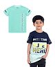 3PIN Pack Of 2 Half Sleeves Text Printed Colour Blocked Tees - Navy Blue & Light Camouflage Green