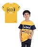 3PIN Pack Of 2 Half Sleeves I am Going Mars Printed Colour Blocked Tees - Yellow & Navy Blue