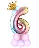 Shopperskart Six 6 Rainbow Theme 32inch Number Toy Foil Balloon With Crown & Balloons Helium Quality For Birthday Party Decoration - Multicolor