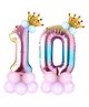 Shopperskart Ten 10 Rainbow Theme 32inch Number Toy Foil Balloon With Crown & Balloons Helium Quailty For Birthday Party Decoration Multicolor - Pack of 2
