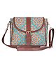 THE CLOWNFISH Madeline Printed Handicraft Fabric Handbag for Women Sling Bag Office Bag Ladies Shoulder Bag with Snap Flap Closure & Shoulder Belt Tote For Women College Girls (Light Blue)