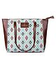 The Clownfish Valentine Printed Handicraft Fabric & Faux Leather Handbag Bag - Sky Blue