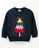 Babyhug Knit Full Sleeves Sweater Christmas Tree Design With Sequin Embroidery- Navy Blue
