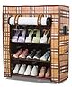 Fiddlerz Multipurpose 4 Shelves Shoe Rack Cabinet with Zip Cover Side Pockets Collapsible Shoes Shelf Shoerack Multiuse Storage Organizer for Footwear Toys Clothes Non-Woven Fabric Checkered - Multicolor