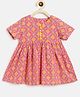 Campana 100% Cotton Half Sleeves Floral Motif Printed Tassel Detailed  Dress - Pink Yellow
