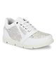Fresh1947Feet Flowers Embroidered & Sequin Embellished Laced Up Sneakers - White