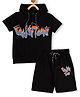 CAVIO Half Sleeves Typography Printed Hooded Co Ord Set - Black