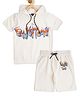 CAVIO Half Sleeves Typography Printed Hooded Co Ord Set - White