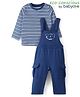 Babyoye Male  100%  Organic Cotton with Eco-Jiva Finish Bear Printed Dungaree with Full Sleeves Striped Inner Tee - Blue