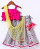 Saka Designs Sleeveless Choli & Lehenga with Dupatta Floral Embroidered & Sequin Detailing - Lemon Fuchsia & Grey
