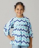 Kiddopanti Three Fourth Puffed Sleeves Chevron Design Yoke Short Kurta - Blue