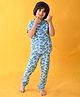 Anthrilo Beach Theme Half Sleeves Sky Palm Trees Printed Coordinating Pyjama Set - Blue