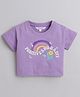 Taffykids 100% Cotton Half Sleeves Flower & Rainbow Printed Crop Tee -  Purple
