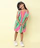 Taffykids Cold Shoulder Half Sleeves Abstract Printed Accordion Pleated A Line Dress - Multi Colour