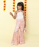 Taffykids Sleeveless Halter Neck Designed & Seamless Watercolour Effect Floral Printed & Striped Sharara Style Ethnic Jumpsuit - Pink & White