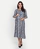 Aaruvi Ruchi Verma Three Fourth Sleeves Abstract Motif Printed Maternity Feeding Dress - Blue