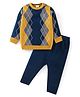 Babyhug Full Sleeves Sweater Set Intarsia Design- Navy Blue & Mustard