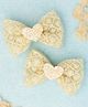 Knotty Ribbons Set Of 2 Heart Sequin Detailed & Embroidered Bow Embellished Alligator Clips - Yellow