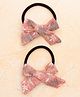 Knotty Ribbons Set Of 2 Handmade Tiny Knot Floral & Leaf Printed Hair Ties - Light Pink