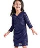 Hola Bonita Side Cowl Three Fourth Sleeves Sequined Party Dress - Navy Blue