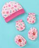 Ben Benny Cotton Knit Cap Mittens & Booties Set Sea Horse Print Pink - Cap Diameter 10.5 cm