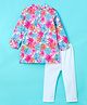 CrayonFlakes Full Sleeves Seamless Watercolour Effect Floral Printed Kurta With Pyjama - Pink Blue & Off White