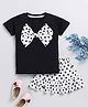 Little Marine Half Sleeves Bow Appliqued Polka Dots Printed Tee & Skirt Set - Black