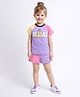 Little Marine Half Sleeves Just Relax Teddy Bear Printed Colour Blocked Tee & Shorts Set - Purple