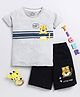 Little Marine Half Sleeves Animal Wild Life Theme Tiger Printed Tee & Shorts Set - Grey