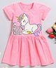 Little Marine Half Sleeves Im Unicorn Influencer Printed Drop Waist Designed T Shirt Dress - Pink