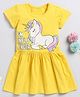 Little Marine Half Sleeves Im Unicorn Influencer Printed Drop Waist Designed T Shirt Dress - Yellow