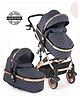 Babyhug Majestic Stroller Cum Carry Cot With Canopy - Blue Checked