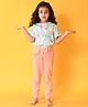 Anthrilo Half Sleeves All Over Ice Creams  Printed Tee With Frill Detailed Joggers - Aqua Blue & Peach