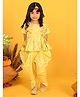 Saka Designs Jacquard Half Sleeves Leaves Foil Printed Kurta & Salwar Set - Yellow & Gold