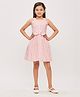 Tiny Girl Sleeveless Pencil Striped & Bow Embellished Fit & Flare Dress - Peach