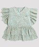 Tiny Girl Short Flutter Sleeves Floral  Printed Top - Green