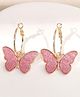 Yellow Chimes Gold Plated Shiny Pink Butterfly Hoop Earrings - Pink & Golden