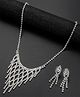 Yellow Chimes Jewellery Set with White Crystal Studded Classic Silver Toned Bridal Necklace Set - Silver