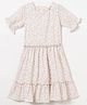 Tiny Girl Half Sleeves Seamless Vintage Wallpaper Style Floral Printed & Ruffle Detailed Fit & Flare Dress - Off White