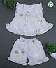 Baby Moo Organic Muslin Cap Frill Sleeves Nature Theme Printed Top & Shorts Set - Grey