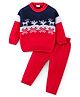 Babyhug Knitted Full Sleeves Sweater Set With Deer Design - Red