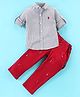 ToffyHouse 100% Woven Cotton Full Sleeves Striped Shirt with Trouser & Suspenders Anchor Print - Red & Blue