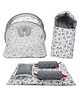 Fareto Combo of 4 Pcs Bedding Set with Net & Carry Bag Star & Moon Print - Grey